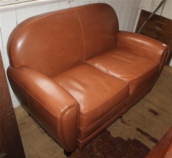 Brown leatherette 2 seater sofa(-)
